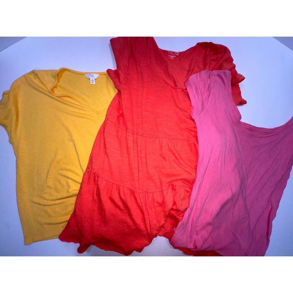 Womens Summer Top Bundle Time and Tru Rue21 Small Yellow Coral Pink 3pc Set